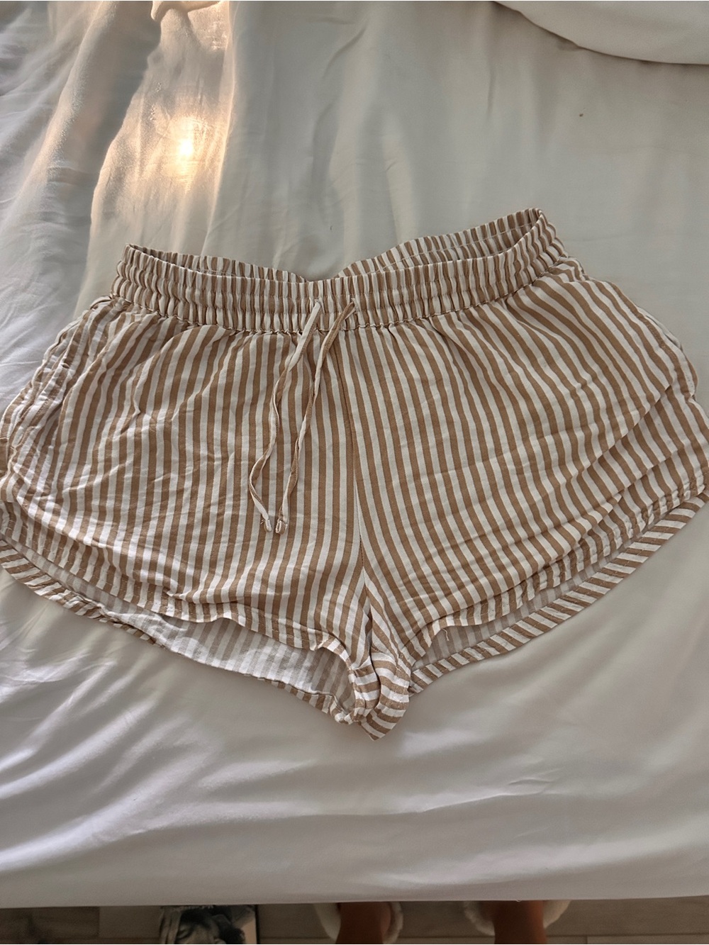 Billabong Beige and White Striped Drawstring Shorts